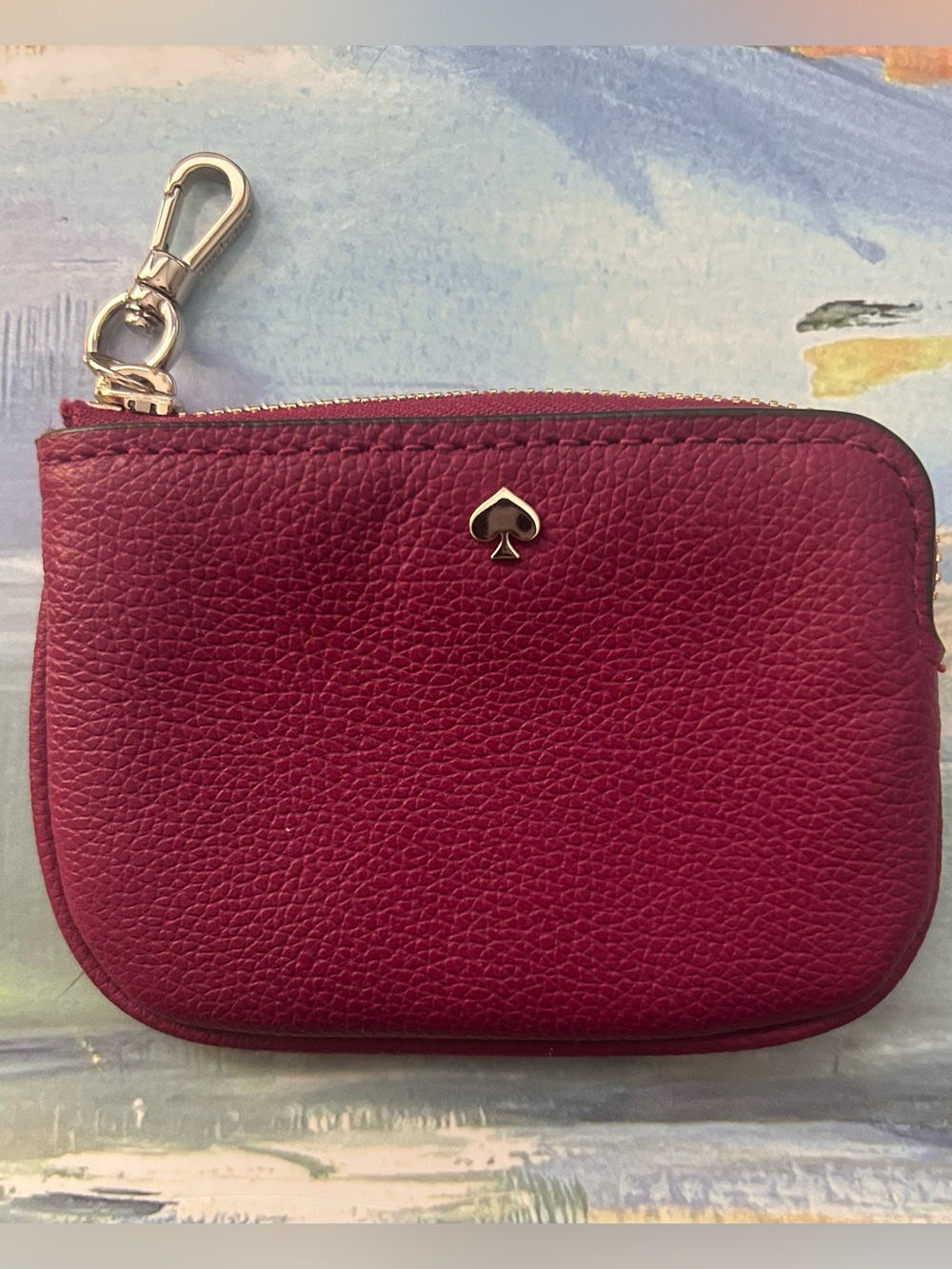 kate spade pebbled leather coin pouch - berry